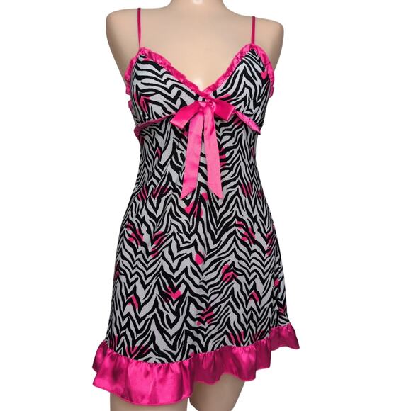 Y2K Zebra Print Babydoll Lingerie Slip Dress XS Coquette Fairy Grunge Whimsigoth - Picture 1 of 4